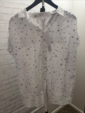 NWT Jane and Delancy White Short Sleeve Star-Print Button-Down Shirt large